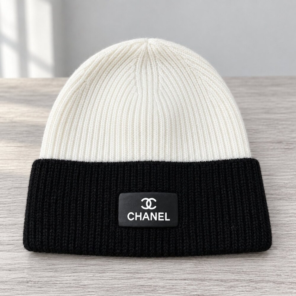CHANEL Two-Tone Logo Patch Beanie - Picture 1 of 6